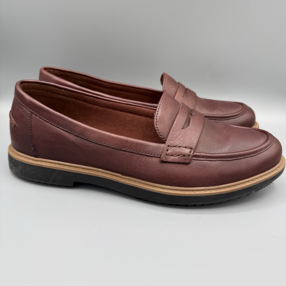 Clarks Raisie Eletta Leather Slip-On Penny Loafer Shoes Women's 9M Burgundy Chic - Picture 2 of 9